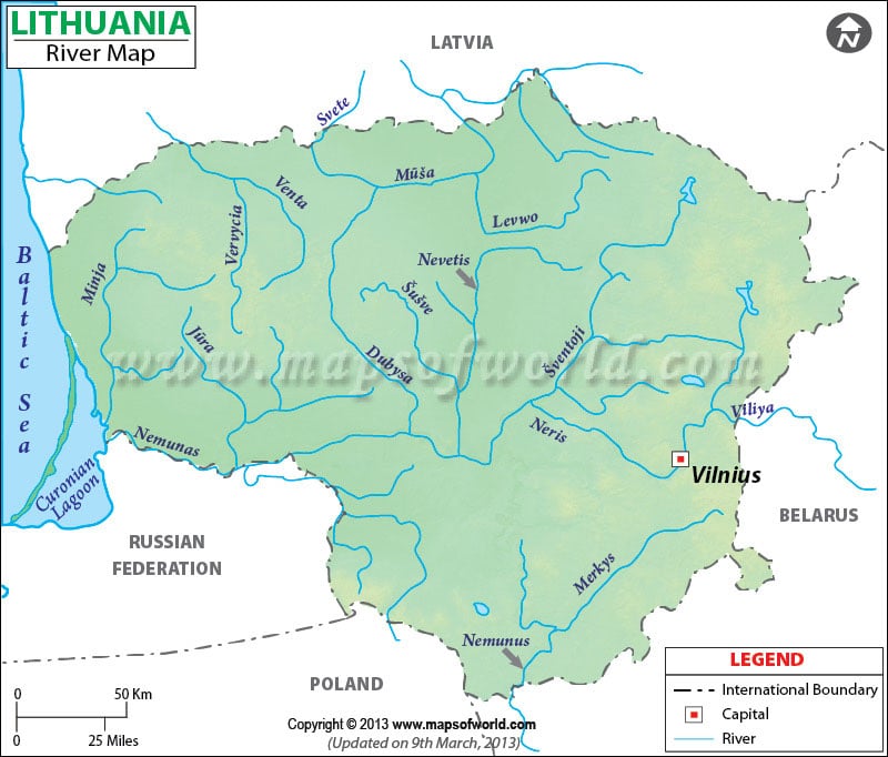 map of lithuania in europe. Lithuania River Map