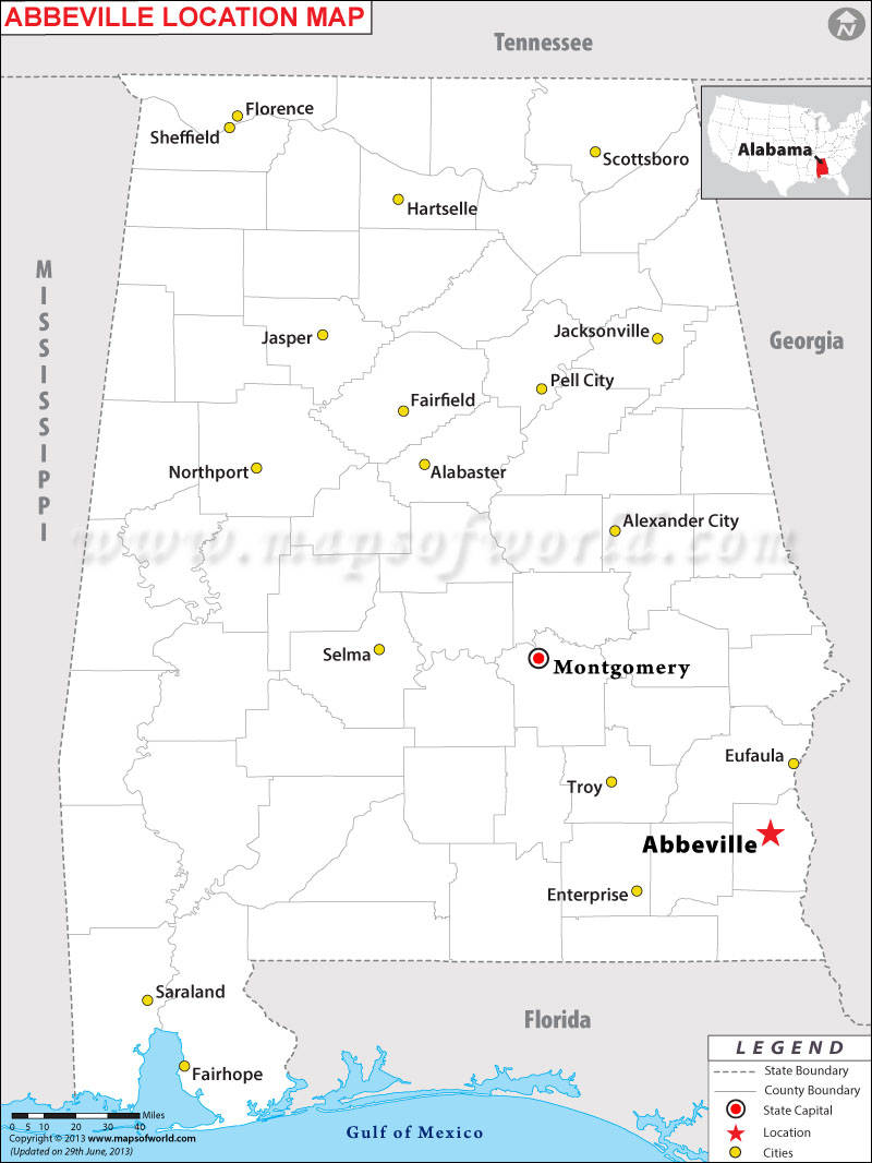Location Map of Abbeville, Ala.,, USA