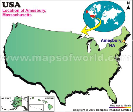 Location Map of Amesbury, USA