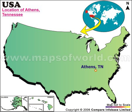 Location Map of Athens, Tenn.,, USA