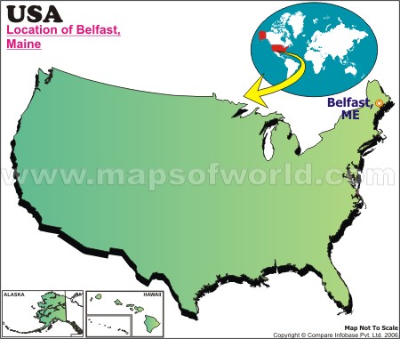 Location Map of Belfast, Maine, USA