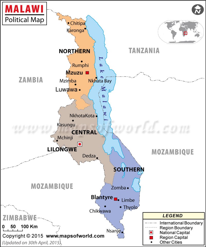 a map of malawi. Political Map of Malawi