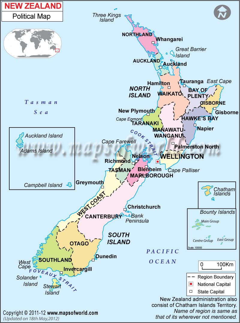 political map of australia with cities. New Zealand Political Map