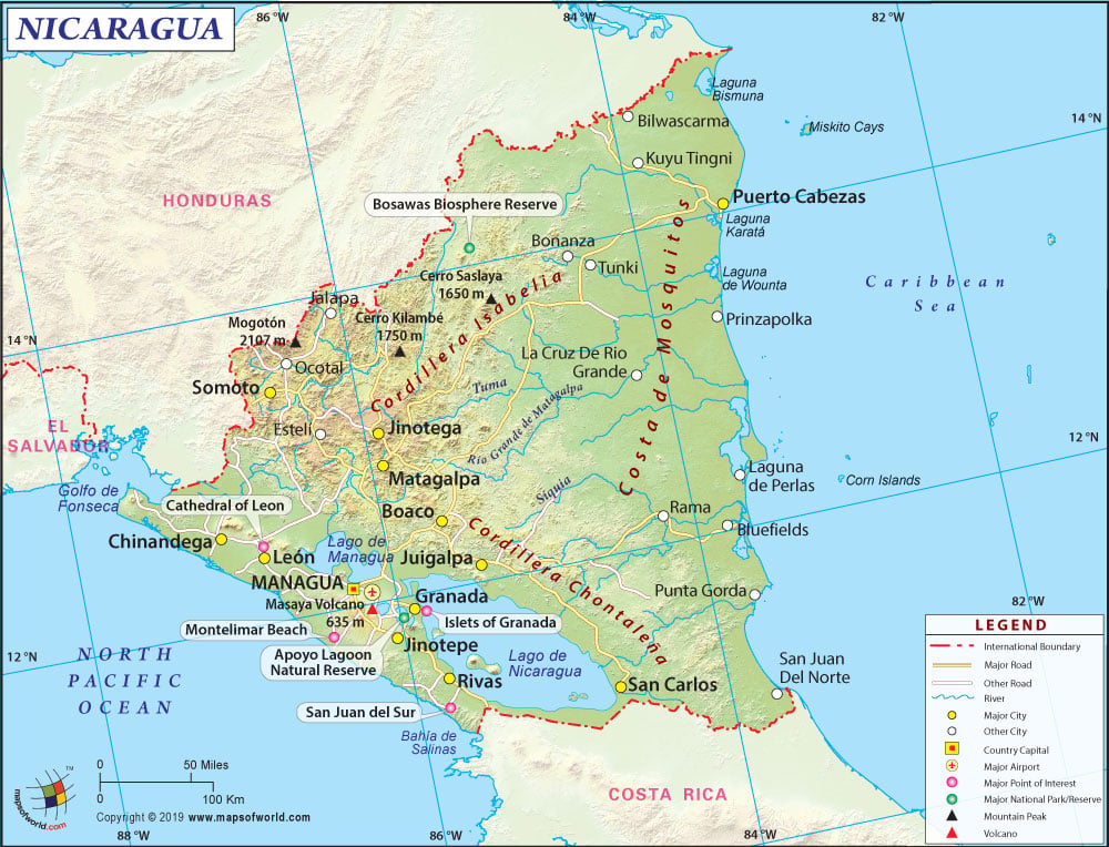 map of nicaragua with capital. Nicaragua Map