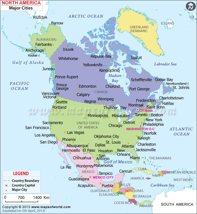map of north america with cities. Map of North America