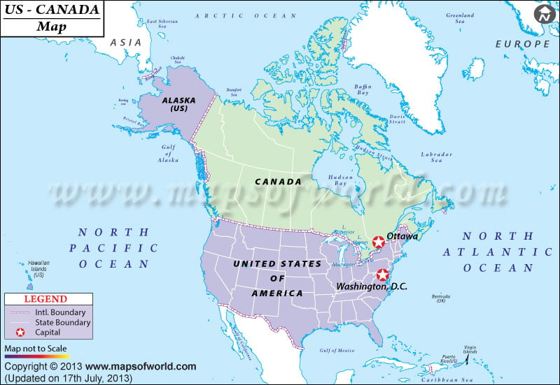 Canada And Usa Map Map of Canada and USA