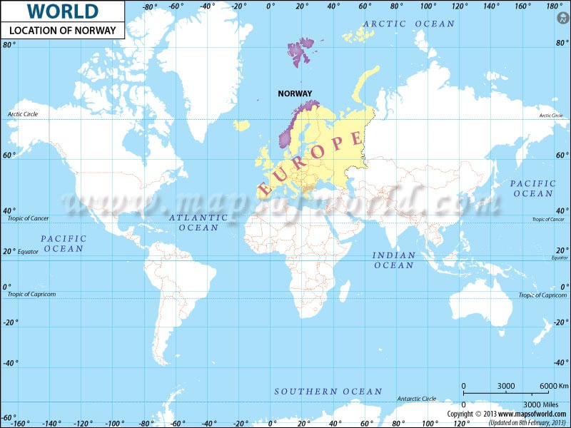Home > Countries of World > Norway > Norway Location Map