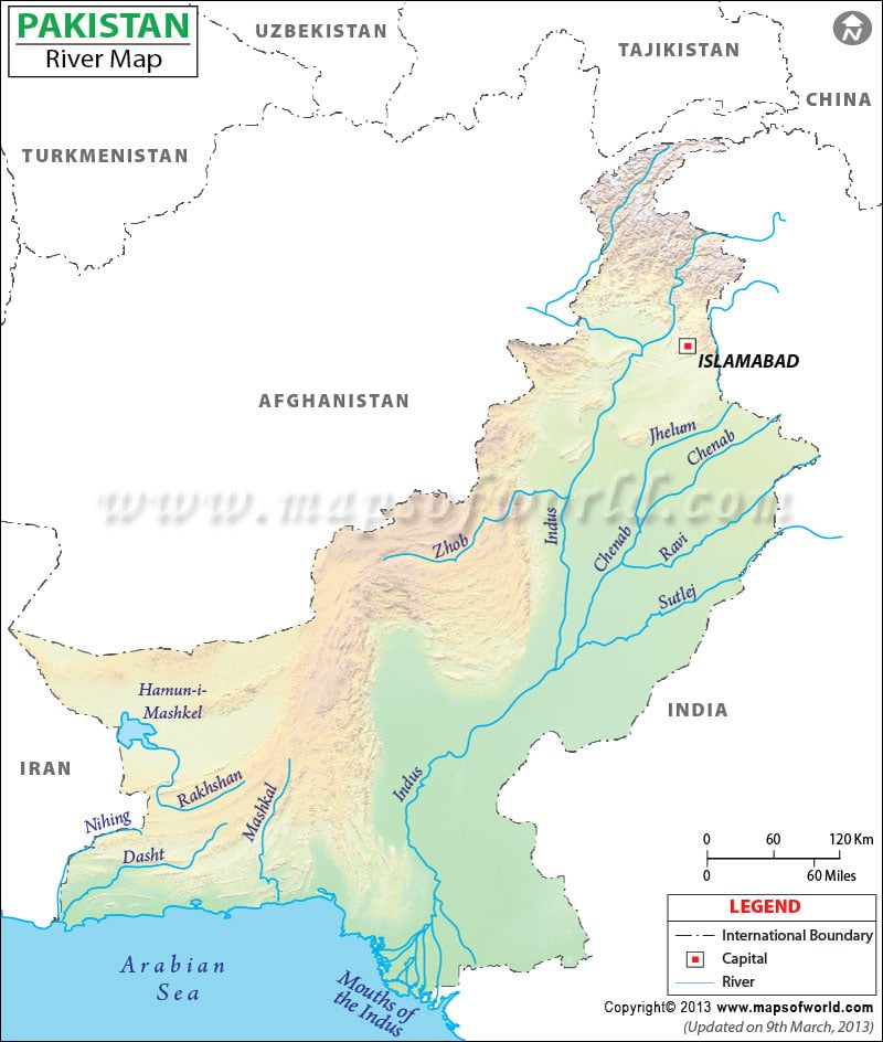 Description : The Pakistan River Map traces the complex network of 