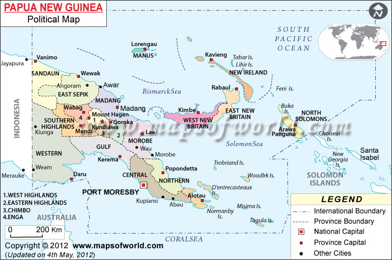 La carte de la Papouasie-Nouvelle-Guinée