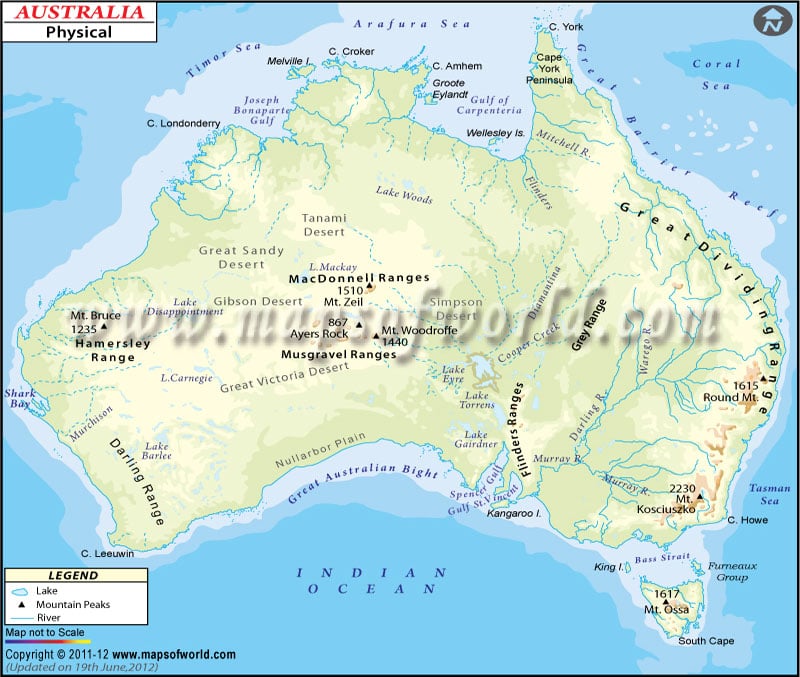 political map of australia and new zealand. Australia Physical Map
