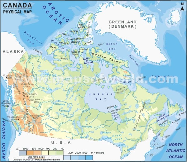 physical map of canada and usa. Canada Physical Map