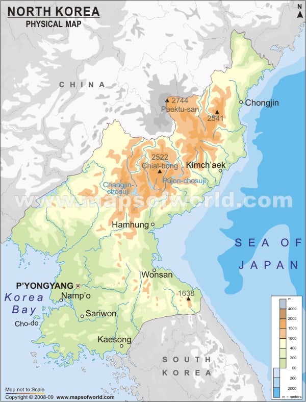 physical map of south korea. North Korea Physical Map