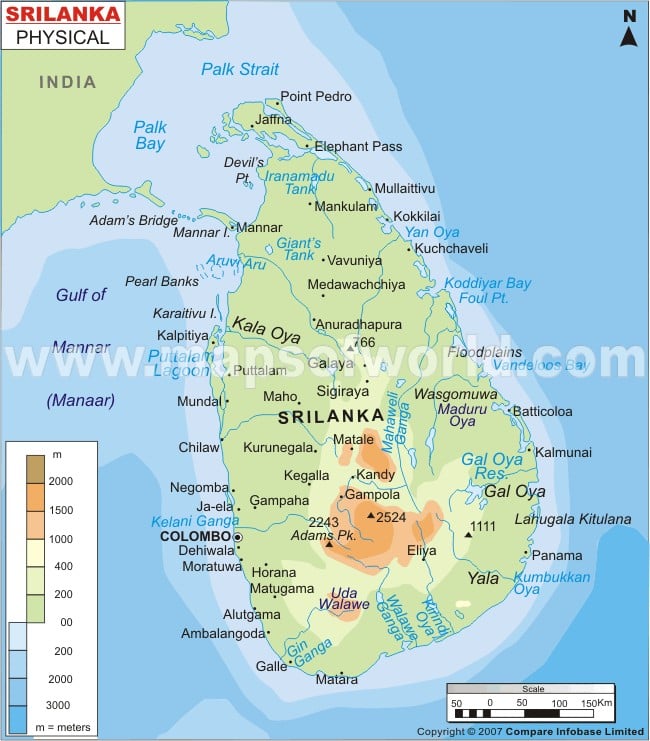 Map Of Latin America Physical. Srilanka Physical Map