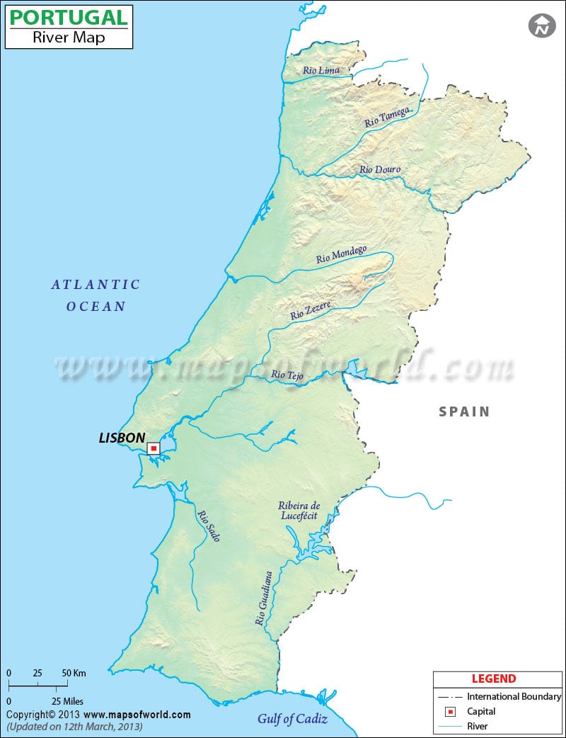 Map Of Portugal With Cities. Portugal River Map