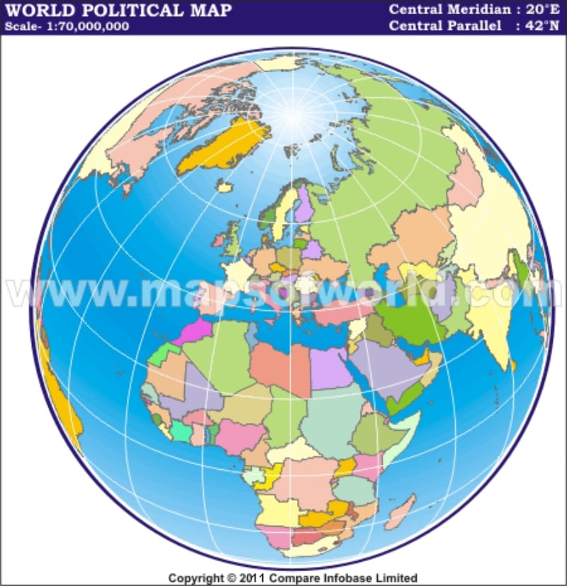 map of world. Centred Map in World From