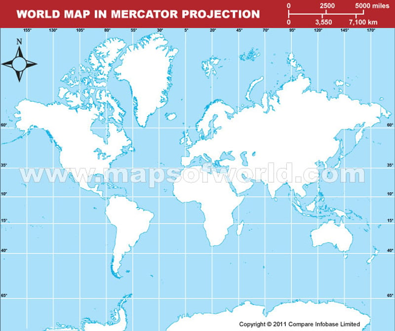 World-Outline Map Light in Mercator Projection