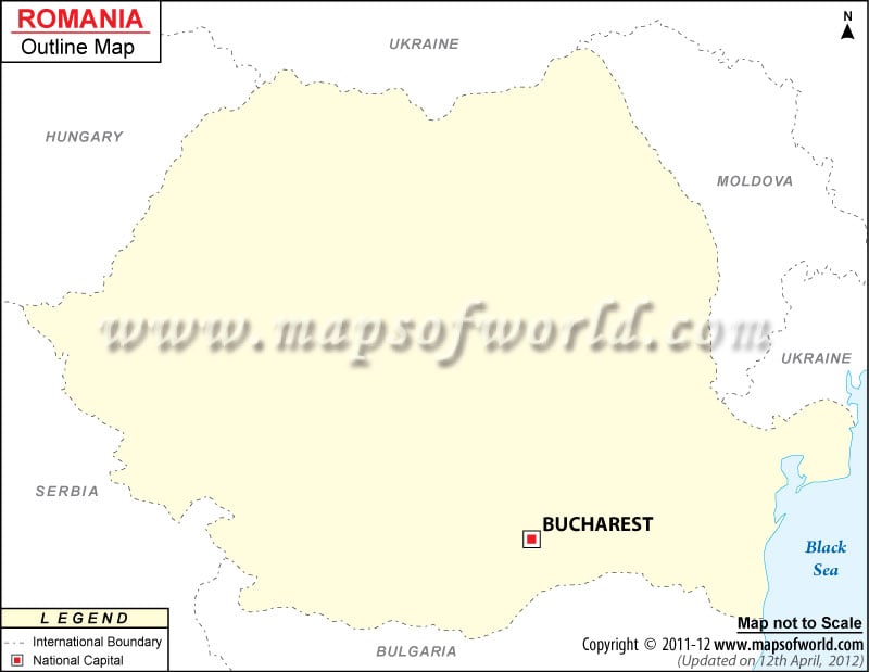 world map blank outline. Outline Map of Romania