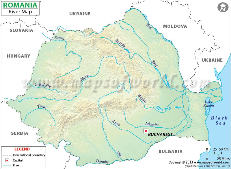 political map of romania. Romania River Map