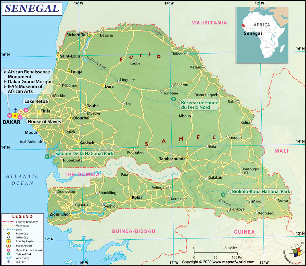 world map of senegal. Senegal Political Map
