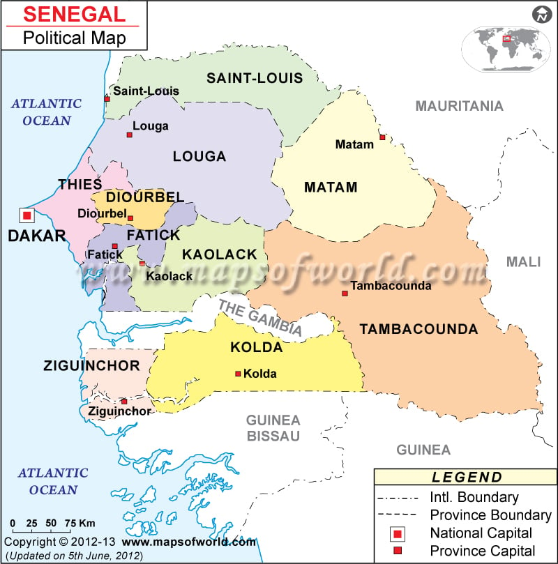 world map of senegal. world map blank political.