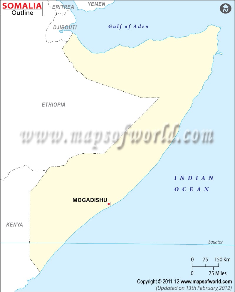 physical map of somalia. Outline Map of Somalia