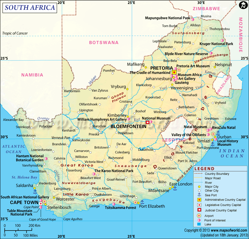 africa map with capitals. South Africa Political Map
