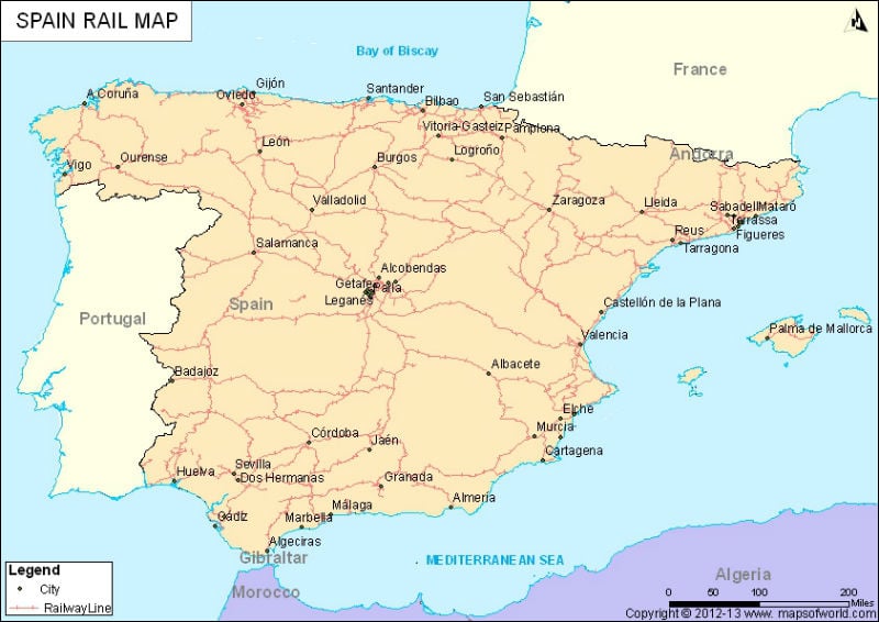 spain on a map