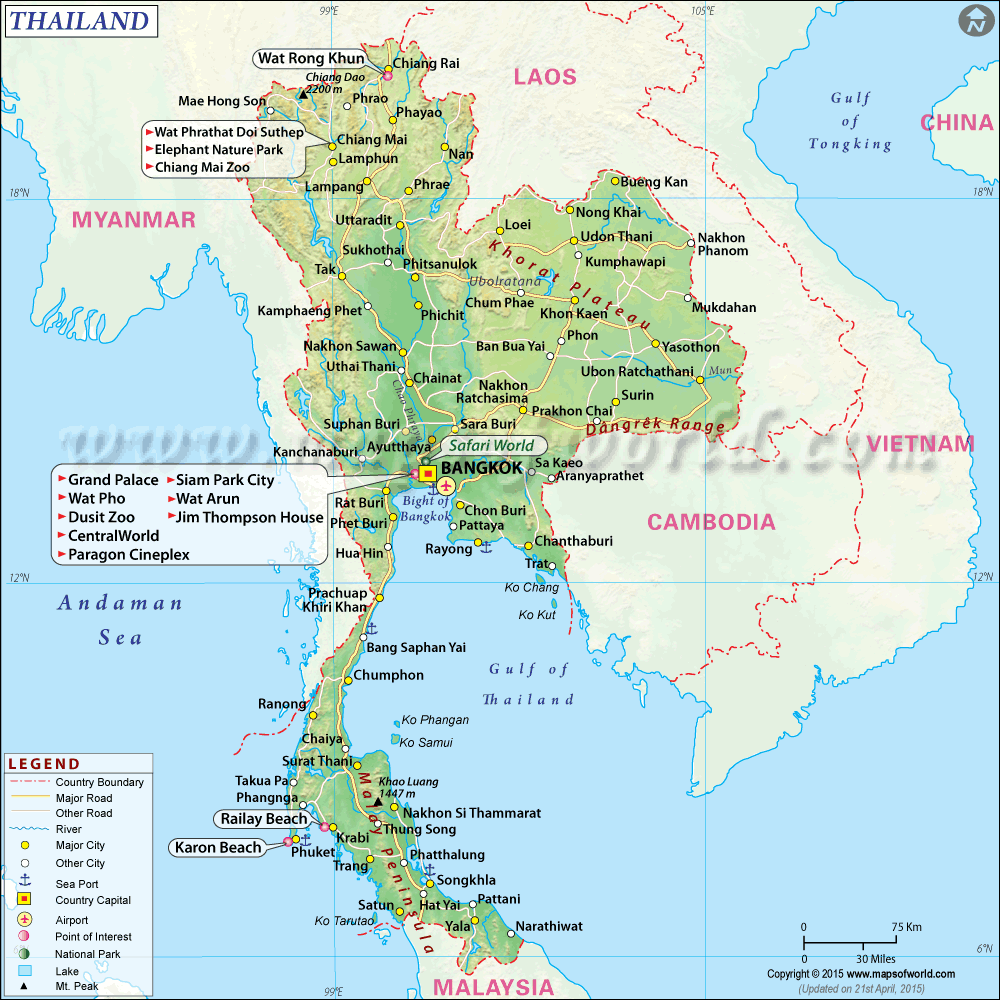 What are some important locations on a map of Malaysia?