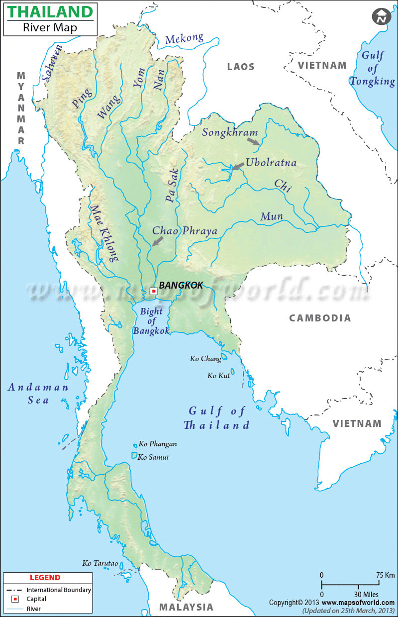 political maps of thailand. River Map of Thailand