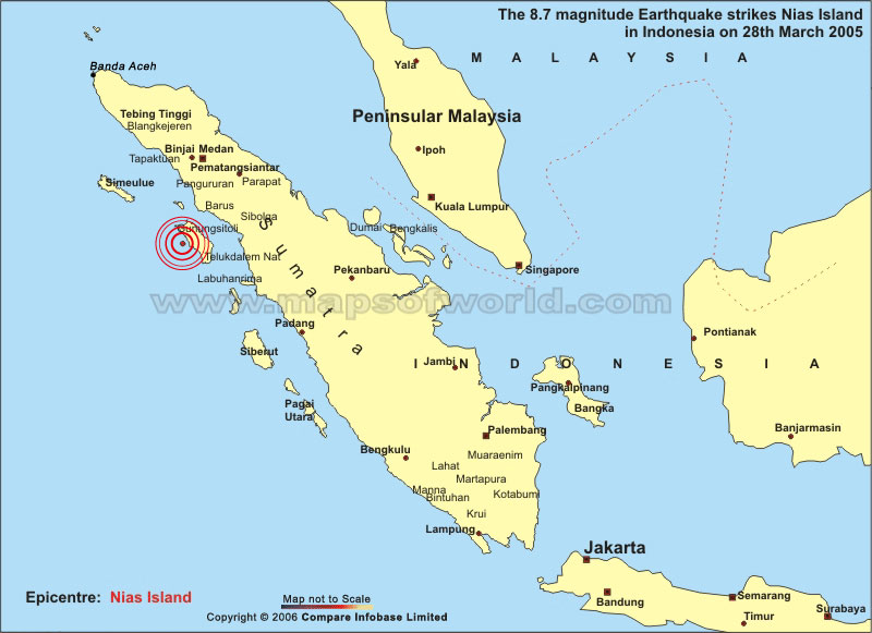 Map Showing Earthquake of  6.5 Magnitude hits Sulawesi, Indonesia