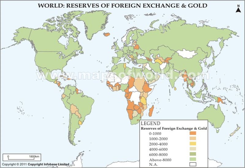 World Reserves of Foreign Exchange and Gold Map