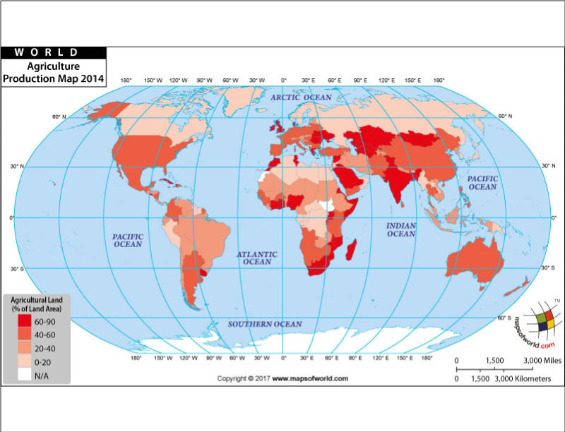 World Agriculture Production Map in 2014