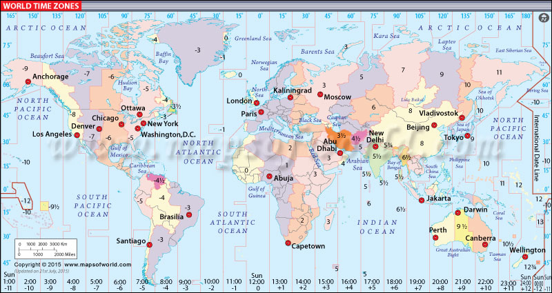 Large World Time Zone Map 