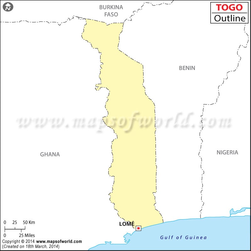 political map of togo. Outline Map of Togo