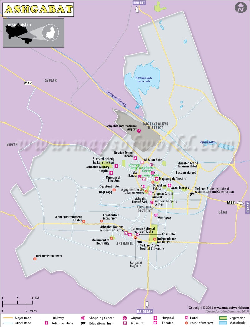 Ashgabat Map | Map of Ashgabat City, Turkmenistan
