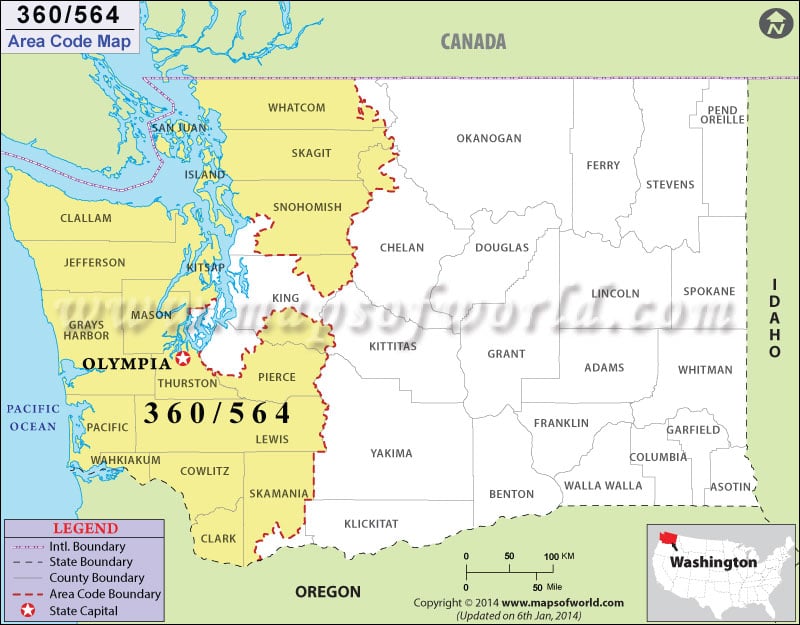 360 Area Code Map, Where is 360 Area Code in Washington