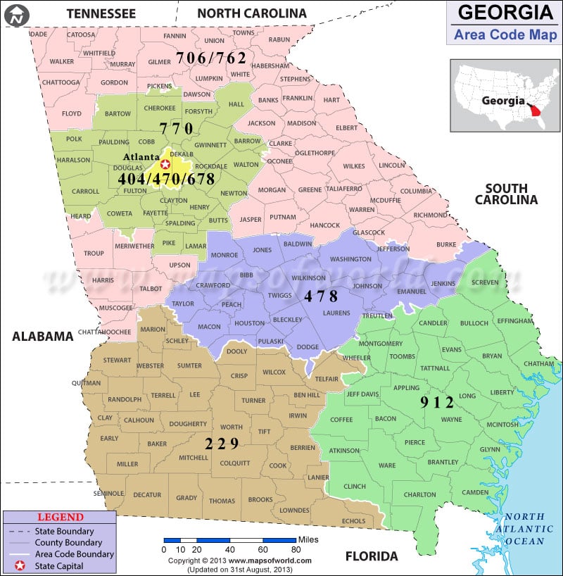  Georgia on Georgia Area Code Map   Usa