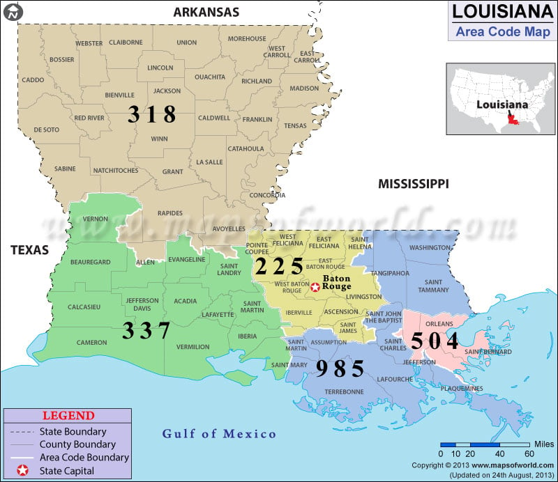  Louisiana on Louisiana Area Code Map   Usa
