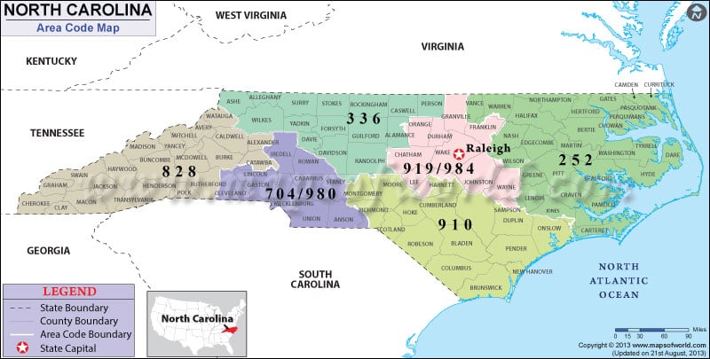 North Carolina Area Code Map