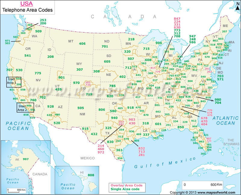 Us Map Of Area Codes