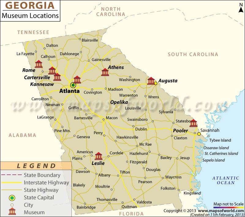 Map Of Georgia Usa. The Georgia Museums Map