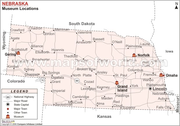 map of nebraska with cities. Nebraska-Museum Location