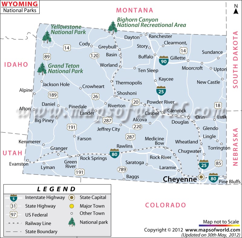 Political Map Of Wyoming. Wyoming National Parks