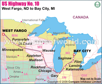 US Highway No.10 -West Fargo, ND to Bay City, MI