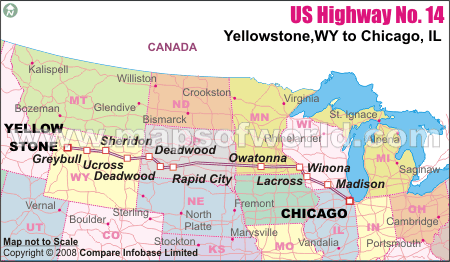 US Highway No.14 -Yellowstone, WY to Chicago, IL