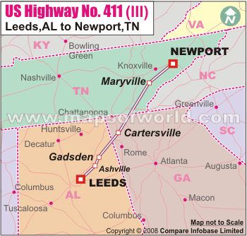 US Highway No.411 (III) Leads,AL to Newport,TN