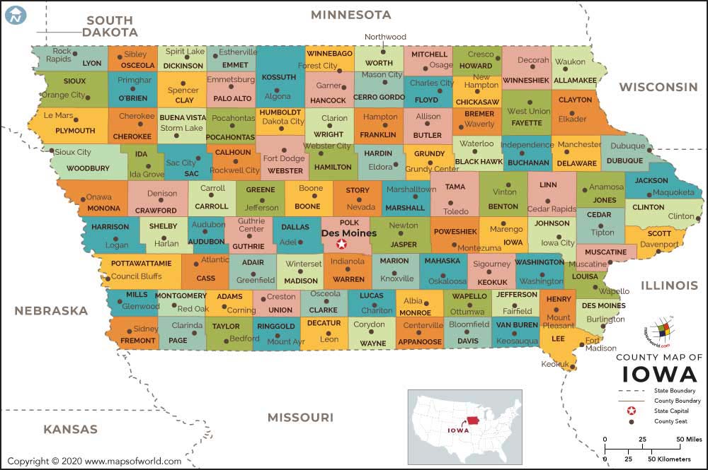 county map of georgia with cities. County Map of Iowa