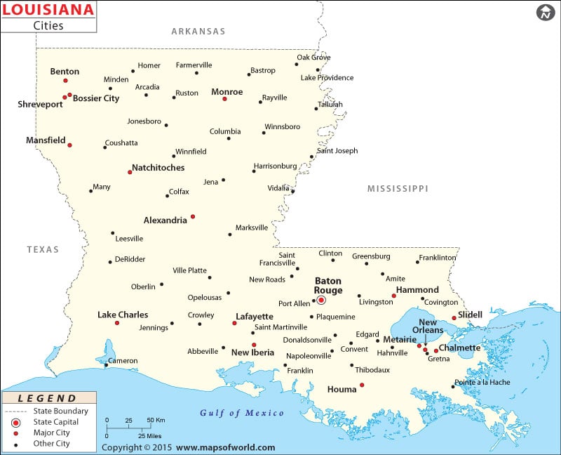 Cities in Louisiana, Map of Louisiana Cities
