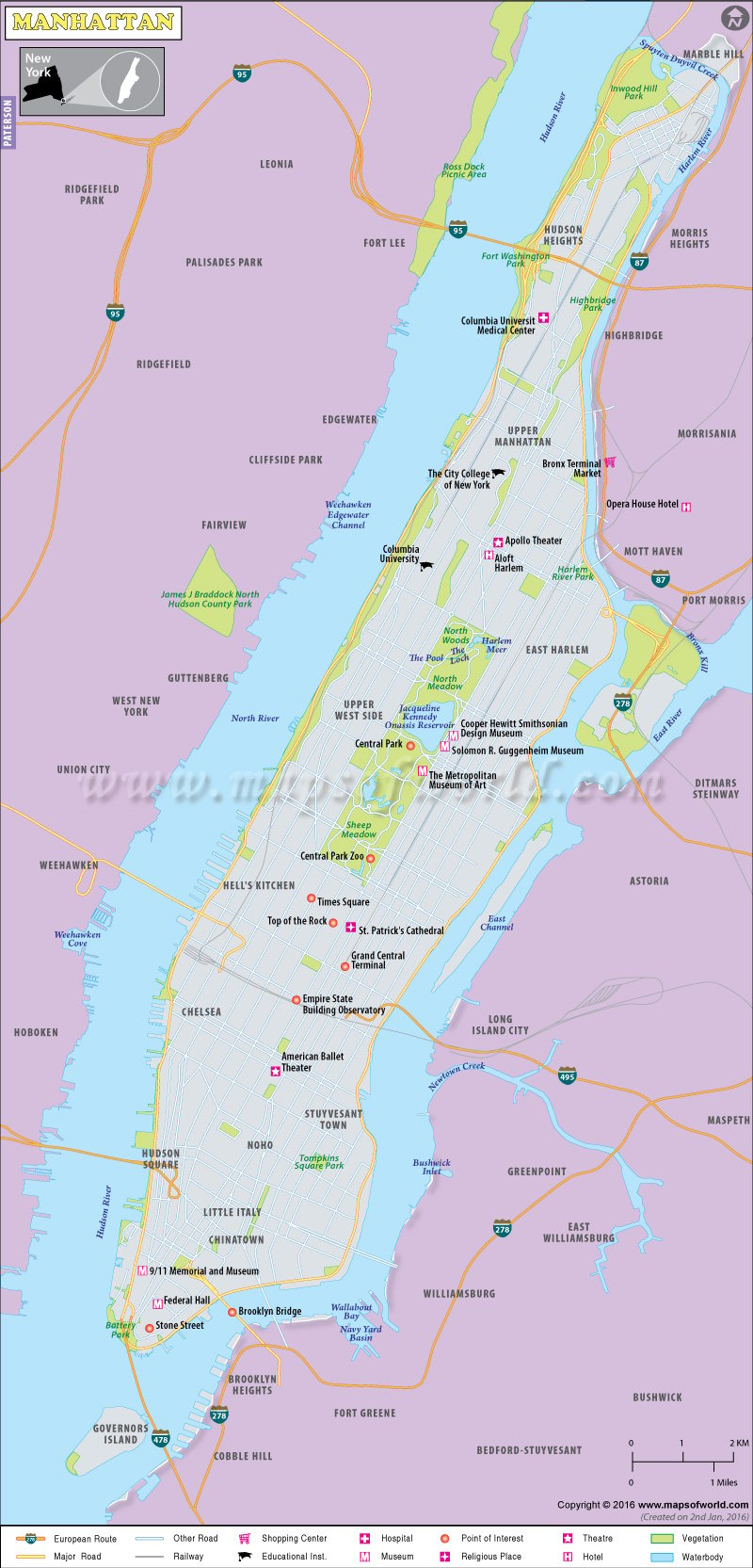 MANHATTAN MAP | Map of Travel Maps - Map of Europe, Map of Africa ...