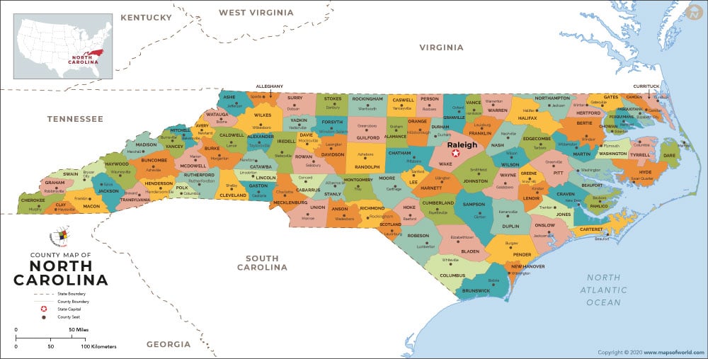 Map Of North Carolina. North Carolina County Map